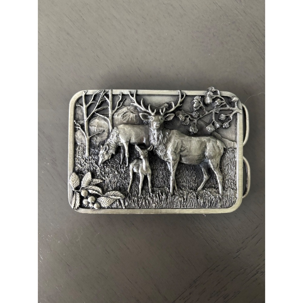 Vintage 1982 Siskiyou Elk Family Belt Buckle Pewter Wildlife Nature L-10 Oregon